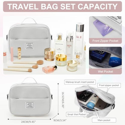 Gym Bag Womens with Shoes Compartment Travel Duffel Bag Grey Pink - color: B12-Grey&Pink+Toiletry Bag