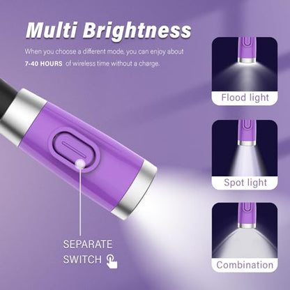 Vekkia Rechargeable LED Neck Book Light for Reading in Bed | 3 Brightness Levels/Flexible Soft Silicone Arms Comfortable Wear/Long Lasting,Great for Readers, Craft & Knitting - color: Purple