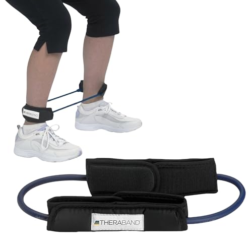 THERABAND Resistance Tubes, 12" Padded Cuffs, Blue, Extra Heavy, Level 4 | Durable, rubber. For home, travel, gym. Elastic, fitness, strength, training. - color: Level 4 / Extra Heavy - Blue