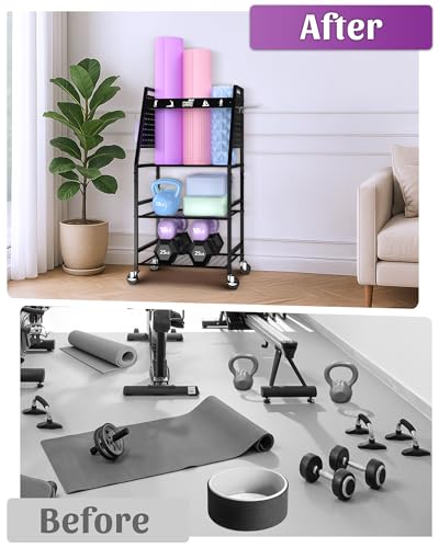 Mythinglogic Home Gym Rack for Dumbbells, Yoga Mats and Workout Equipment - color: New Black