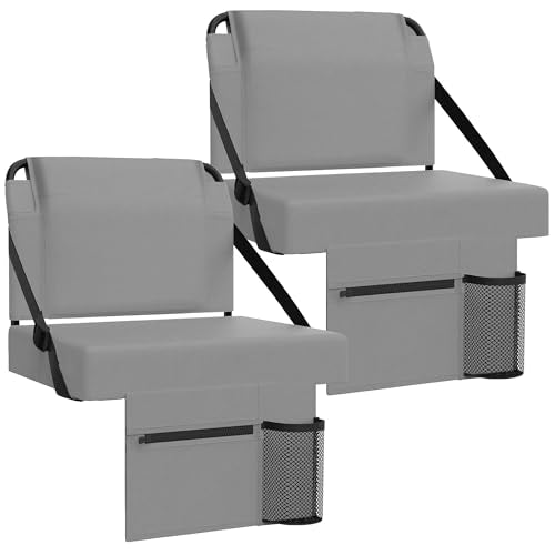2pcs Stadium Seat for Bleachers with Back Support，Portable Bleacher Chairs with Back and Cushion，Includes Shoulder Strap and Cup Holder - color: Grey,2 Pack