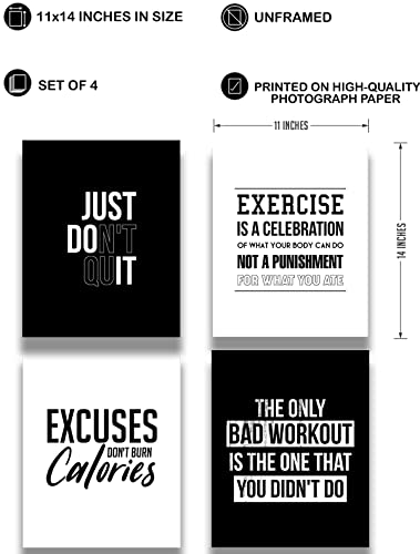 Govivo Motivational Wall Art - Gym Wall Decor Set of 4-11x14 Unframed Prints - Inspirational Quotes Home Decor for Gym Man Cave Weight Room Office Exercise Fitness Workout - size: 11x14 inches