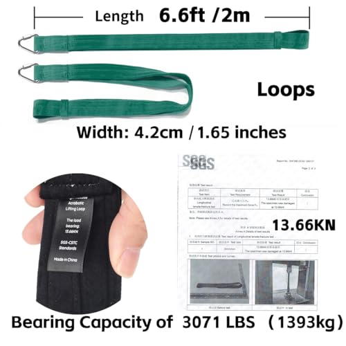 6.6ft 2m Aerial Loops Aerial Straps Ropes Aerial Acrobatics Body Loop Trapeze Circus Apparatuses Equipment Yoga Straps 1 pairs - color: Dark Green