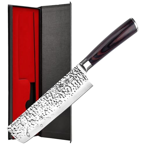 imarku Nakiri Knife 7 Inch, Japanese High Carbon Stainless Steel Chopper | Flat-edge blade creates clean, even vegetable and meat cuts, ergonomic handle supports daily chopping and meal preparation - color: Black with Espresso Brown