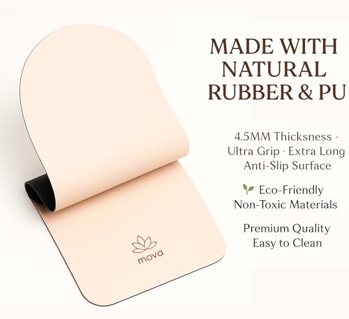 Clean Yoga Mat - Extra Long Non-Slip PU & Natural Rubber, 4.5mm Thick, Eco-Friendly Yoga Mat for Hot Yoga, Pilates & Home Workout - color: Blush Pink