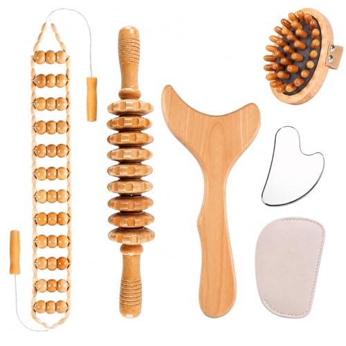 5PCS Wood Therapy Massage Tools Set, Maderoterapia Lymphatic Drainage Massager, Professional Maderoterapia Kit Cellulite Massager for Body Contouring,Relief Muscle， Gua Sha Facia Tools - color: 5pcs