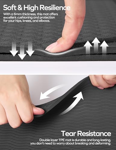 Ewedoos Eco Friendly Yoga Mat with Alignment Marks TPE Yoga Mat Non Slip Hot Yoga Mat Thick 1/4'' Anti-Tear Surfaces Exercise Mats for Home Workout Fitness Pilates - color: GRAY