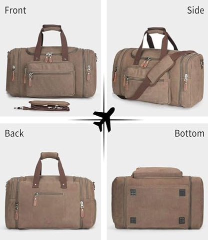Sechunk Duffle Bag Canvas Large Outdoor Shoulder Bag Overnight Handbag Travel Tote Luggage Weekender Bag - color: coffee-A