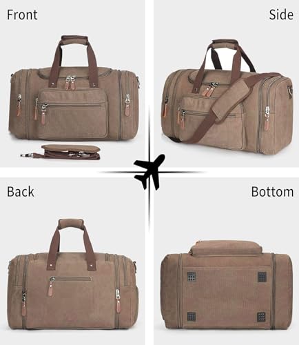 Sechunk Duffle Bag Canvas Large Outdoor Shoulder Bag Overnight Handbag Travel Tote Luggage Weekender Bag - color: coffee-A