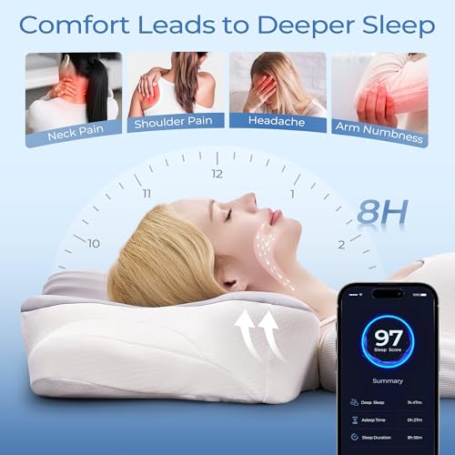 BDEUS Ergonomic Cervical Neck Pillow for Sleeping – Memory Foam Pillow with Massage Nodes for Neck Pain Relief, Side Sleeper & Back Support, CertiPUR-US Certified, Grey