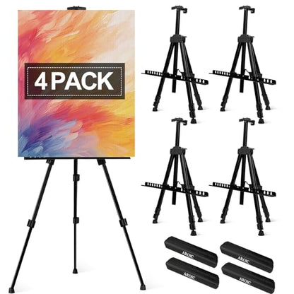 AROIC 4 Pack Painting Display Easel Stand Portable Adjustable | Metal Tripod Artist Canvases Height from 20 to 66 In Extra for Table-Top/Floor, Draw and Display, Black with 4 Storage Bag - style: 4P
