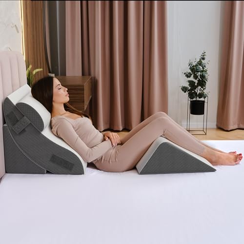 Kolbs 4pcs Orthopedic Bed Wedge Pillow Set | Stylish Chic Plush Velvet Cover | Post Surgery Body Pillow, Wedge Pillows For Sleeping | Acid Reflux and Gerd Wedge Pillow For Sleeping (4 Piece Wedge Set) - size: 4 Piece Wedge Set - Grey