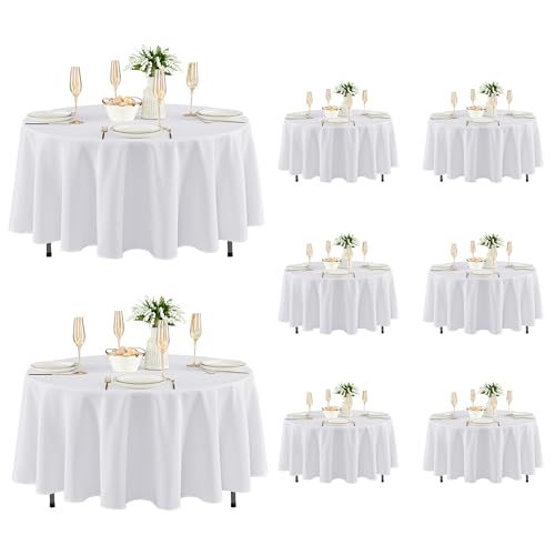 Fitable 8 Pack White Round Tablecloths 84 Inch for 36"-60" Tables | Stain & Wrinkle Resistant, Washable Polyester Cloth Covers for Wedding Party Dining Banquet Event Catering Reception - color: White, size: 84 in Round, 8 Pack