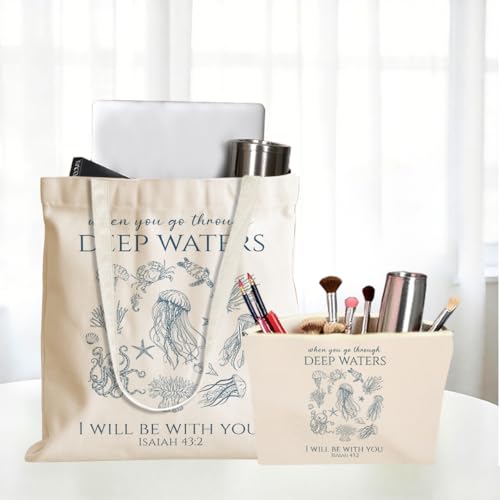 Whale Shark Makeup Bag Canvas Tote Bag Gifts for Women Friend Birthday Beach Shopping Appreciation Christmas - color: Deepwatersisaiah 387