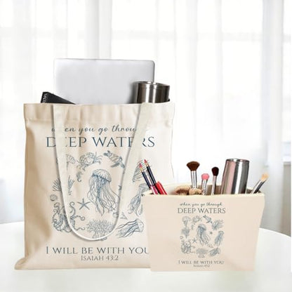 Whale Shark Makeup Bag Canvas Tote Bag Gifts for Women Friend Birthday Beach Shopping Appreciation Christmas - color: Deepwatersisaiah 387