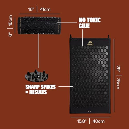 ShaktiMat Classic Acupressure Mat & Neck Pillow Set, Level 3 Intensity in Black, Sustainable & Durable, Relieves Stress & Tension, Promotes Relaxation & Focus