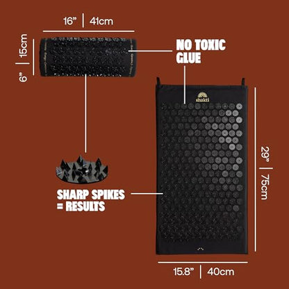 ShaktiMat Classic Acupressure Mat & Neck Pillow Set, Level 3 Intensity in Black, Sustainable & Durable, Relieves Stress & Tension, Promotes Relaxation & Focus