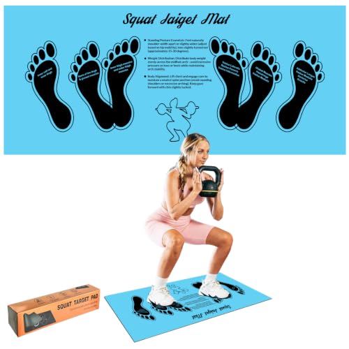 Squat Mat with Foot Position Guide, Anti-Slip Squat Target Mat for Home Gym, Leg, Glute and Ab Workouts, Lightweight Rollable Exercise Mat, 31.5" x 13.78" - color: Blue