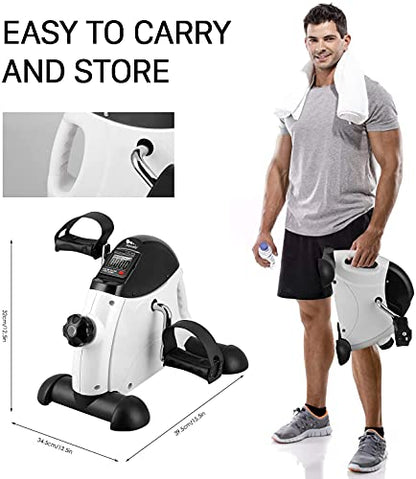 Mini Exercise Bike, himaly Under Desk Bike Pedal Exerciser Portable Foot Cycle Arm & Leg Peddler Machine with LCD Screen Displays - color: White