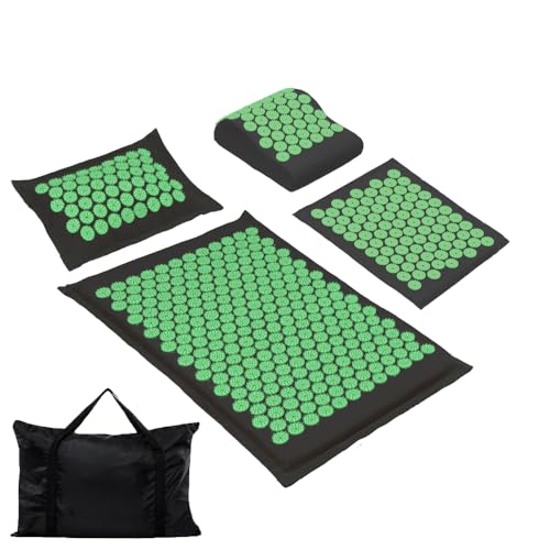 XiaoMaGe 4PCS Set Acupressure Mat and Pillow Set with Carry Bag | Large acupuncture mat for neck & back pain relief, muscle relaxation, circulation support, and post-workout recovery - color: Black-4pcs