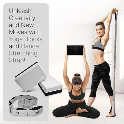 Yoga Blocks 2 Pack with Strap and Guide – Soft Non-Slip EVA Foam Blocks | High-Density Pilates Blocks for Home Workouts, Dance, Ballet, Gymnastics & Stretching Exercise, Dance Accessories and Gifts - color: Gray/Black - Stretch Band Gray