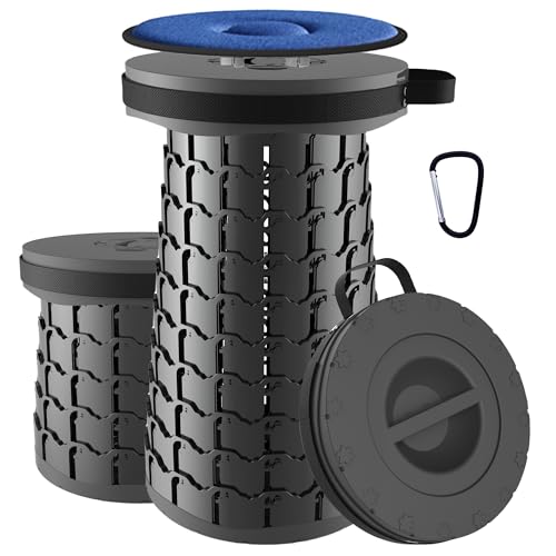 ALEVMOOM Upgraded XXL 19.7" Collapsible Stool with Cushion, Heavy Duty Portable Folding Stool Max Load 1000 lbs, Retractable Telescoping Foldable Seat Chair for Camping Fishing Travel - color: Black