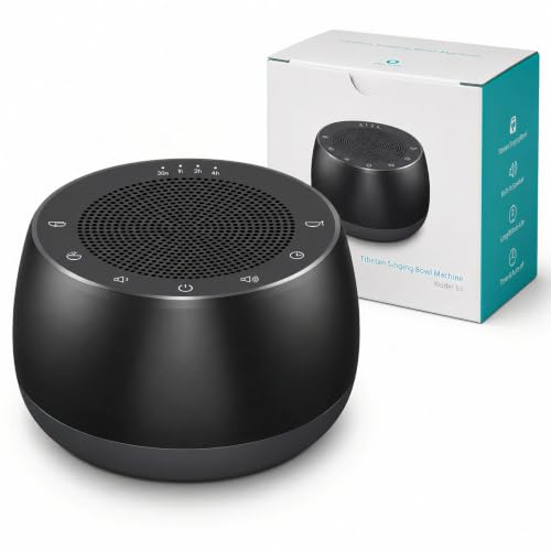 Portable Electronic Tibetan Singing Bowl, 9 Healing Sound Modes with Long Cycle Play, Auto Shutoff Timer, Smart Memory Touch Control Meditation Sound Machine for Yoga, Reiki, Relaxation & Deep Sleep - color: black