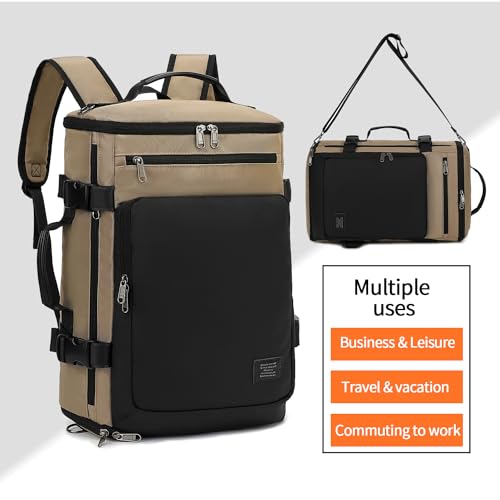 Kalesi Gym Duffle Bag Backpack 4-Way Waterproof with Shoes Compartment for travel Sport Hiking laptop - color: Business-khaki