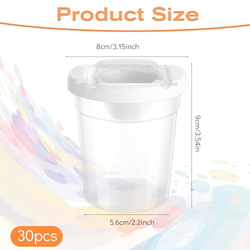 LIQWEI 30 Pack No Spill Paint Cups with Lids for Kids, Reusable | Spill Proof Paint Water Cup Plastic Containers for Painting School Classrooms Arts Crafts Supplies (3 x 3 Inch)
