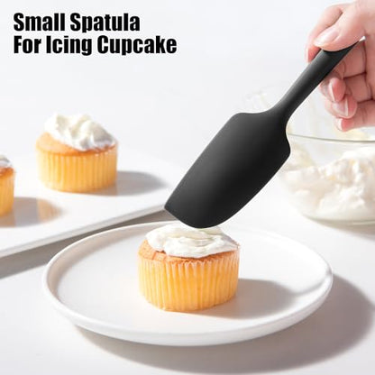 Doosu 600°F Heat Resistant Silicone Spatula Scrapers (Set of 3, Black) | Food Grade Kitchen Rubber Baking Cooking Tool Nonstick Utensil Set for Mixing, Scraping, Folding, Stirring, Serving - color: Black, size: Set of 3