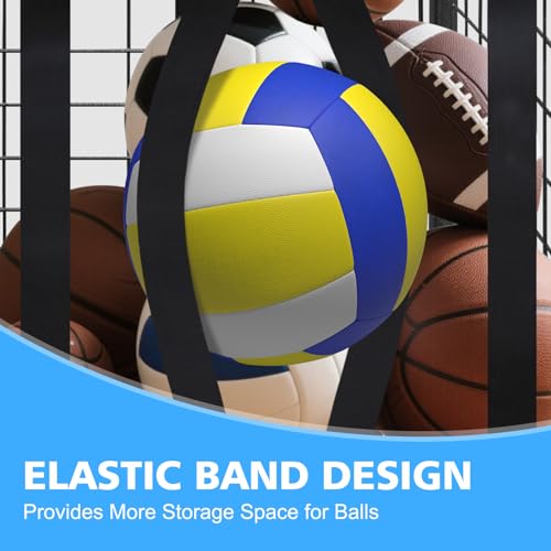 Sports Equipment Garage Organizer, Garage Ball Storage Rack with Basket, Hooks and Rolling Cart for Sports Gear and Toy Storage, Heavy Duty Ball Holder Indoor/Outdoor Use