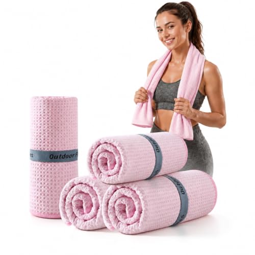 REDKISS 4 Pack Microfiber Workout Towels, Quick-Dry Gym Towels for Men, Yoga & Running, Soft Breathable, 39" x 16" - color: Pink