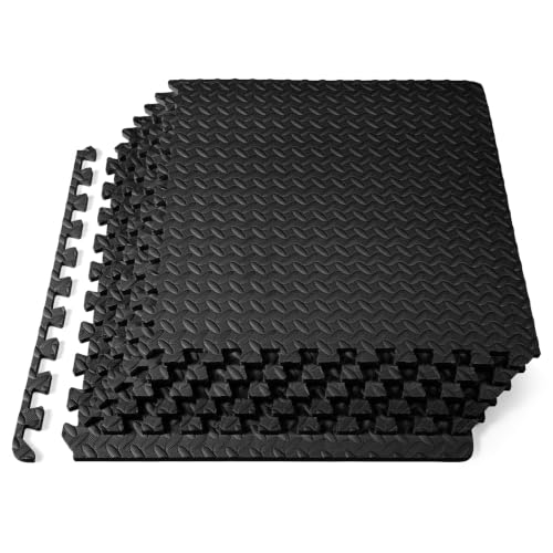 ProsourceFit Exercise Puzzle Mat ½-inch, EVA Interlocking Foam Floor Tiles for Home Gym, Workout Equipment, Kids Play Areas, Black, 24 SQ FT - 6 Tiles