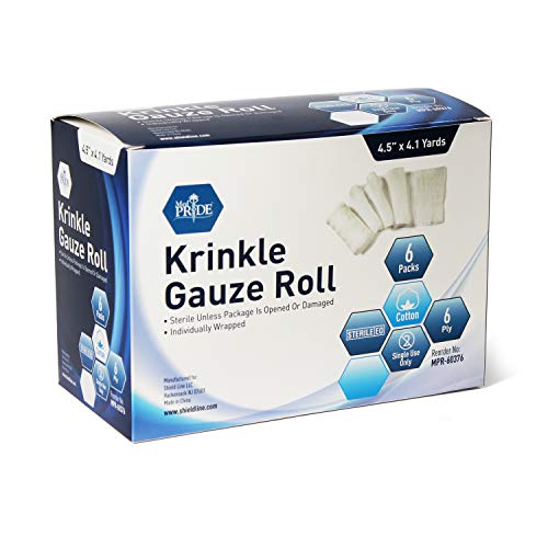 MED PRIDE Sterile Krinkle Gauze Rolls,6-Ply Cotton,4.5 in x 4.1 yd,6-Pack