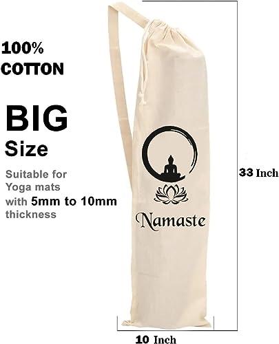 Mayatra's Organic Large Yoga Mat Tote Bag Cover -100% Cotton Lightweight,Washable Yoga Dust Bag With Adjustable Strap Unisex - color: Namaste
