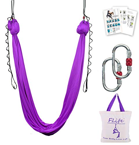 F.Life Aerial Silk Yoga Hammock & Swing for yoga Inversion,Strength training,starter hardware kit - color: purple 2