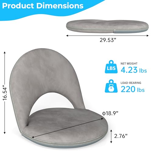 Floor Chair, 5-Position Foldable Floor Chair for Kids with Adjustable Back, Soft Sponge & Velvetean Cover, for Adults and Kids, Indoor Outdoor Use, Meditation, Gaming, Camping (Gray) - color: Grey
