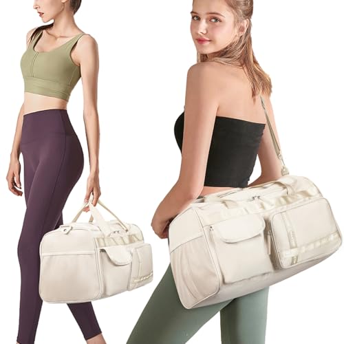 MAXTOP Large Gym Bag for Women Men Duffle Bag With Wet Dry Separation - color: Beige, style: Gym Bag