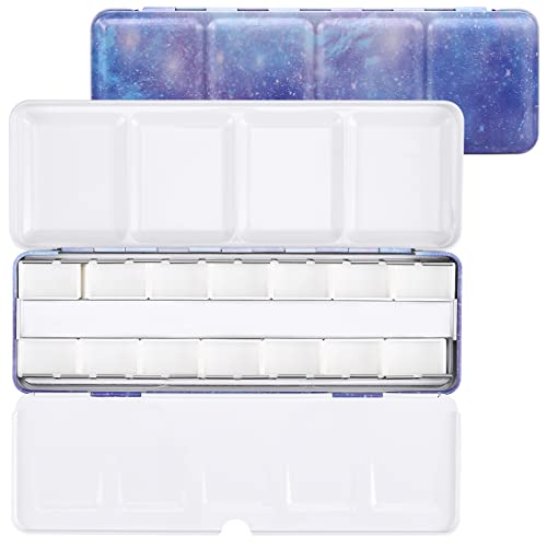 Empty Watercolor Palette, Empty Watercolor Tin with Fold Out Palette, Medium Purple Watercolor Tray Palette with 14 Empty Full Pans for Plein Air Painting and Sketching - color: Galaxy, size: 14 Empty Full Pans