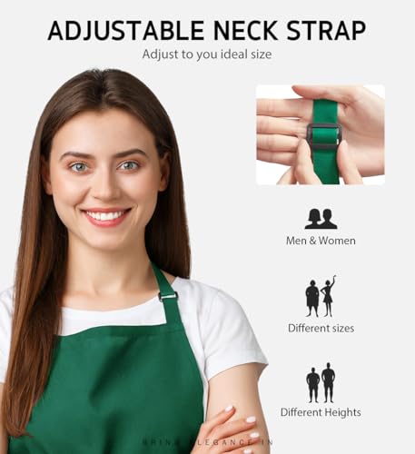 Syntus Apron for Men Women, Adjustable Cooking Kitchen Apron with 2 Pockets | Machine Washable, Firm Stitching, Stain Resistance, Long Tie Straps, 2 Pockets, Versatility, Unisex Use, Gift, BBQ - color: Basic Green, style: 2 Polyester