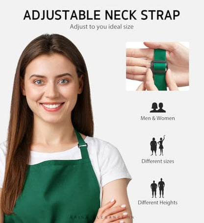 Syntus Apron for Men Women, Adjustable Cooking Kitchen Apron with 2 Pockets | Machine Washable, Firm Stitching, Stain Resistance, Long Tie Straps, 2 Pockets, Versatility, Unisex Use, Gift, BBQ - color: Basic Green, style: 2 Polyester