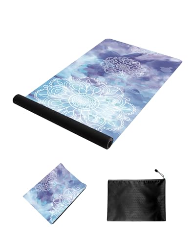 nuveti Printed Travel Yoga Mat 1/16 Inch Thick Non Slip Fitness Workout Mat | with Carrying Bag, Foldable Lightweight Suede & Natural Rubber Yoga Mat for Yoga Pilates and Fitness 72" L x 24" W x 1.5mm - color: PengMoTuYa
