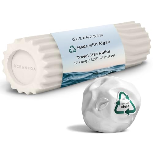 Oceanfoam Travel & Quick Relief Foam Roller Kit – Compact Firm Foam Roller & Massage Ball for Muscle Rolling, Gym, Travel, Office & On-the-Go Use (Natural)