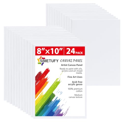 Simetufy 8x10 inch 24 Pcs Canvas Boards for Painting Flat Canvas Panels | 8oz Gesso Primed Acid-Free 100% Cotton for Acrylic, Oil Watercolor Paint - size: 8"x10"