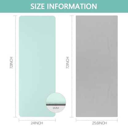 Woanger 2 Pack Hot Yoga Mat Thick 12mm and Towel Non Slip 72" x 26.5" Extra Large Absorbent Microfiber with Nylon Strap for Pilates Exercise Fitness Workout