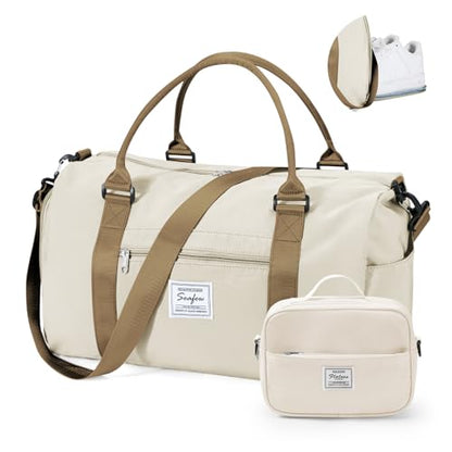 Gym Bag Womens with Shoes Compartment Travel Duffel Bag Beige Brown - color: B19-Beige Brown+Toiletry Bag