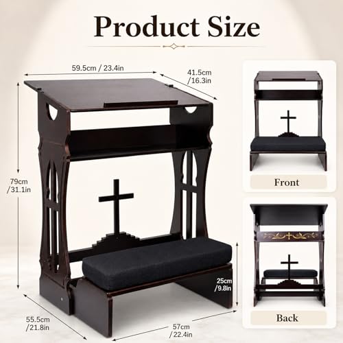 Foldable Prayer Kneeler,Wooden Prayer Bench with Storage Shelf, Cushion Pad,Portable Kneeling Devotional Pew Bench,31" H x 22" W,Ideal for Church and Chapel,Black