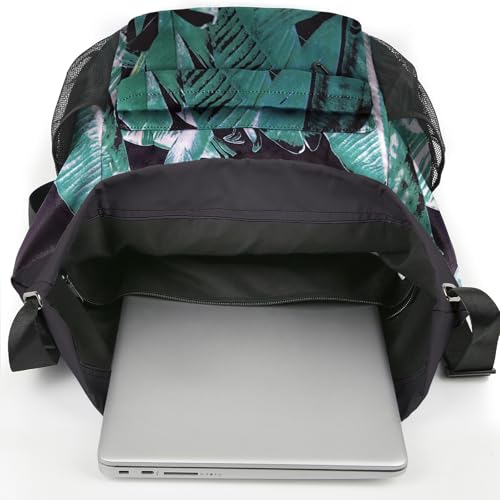 Waterproof Drawstring Backpack Sports Gym Sackpack with Mesh Pockets Water-Resistant String Cinch Beach Bag for Men Women - color: Print - Black Leaves