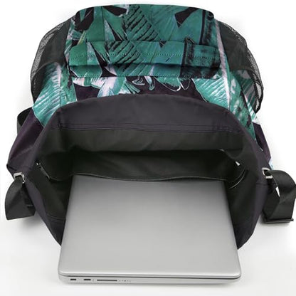 Waterproof Drawstring Backpack Sports Gym Sackpack with Mesh Pockets Water-Resistant String Cinch Beach Bag for Men Women - color: Print - Black Leaves