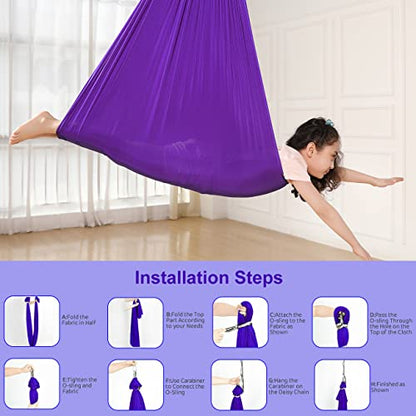 Kids Therapy Swing with Special Needs Snuggle Swing Cuddle Hammock Indoor Adjustable Aerial Yoga for Children with Autism, ADHD, Asperger, Sensory Integration (Hardware Included) - color: Purple